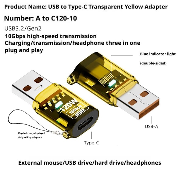 120W USB 3.2 till Typ C Adapter USB Hona till Typ C Hane Snabbladdning Adad M9Y9 transparent 1pcs