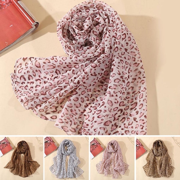 Tryckt Voile Leopard Sjal Lång Bred Chiffong Scarves Hijab Muslim Kvinnor Mode R7I1 khaki 50*160cm