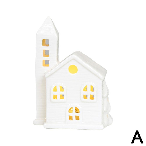 Julby-set, Keramiska LED-upplysta julbyhus, Vita porslinsbyhus, Julstadsscen skrivbordsdekoration RH2251 one-size 3pcs