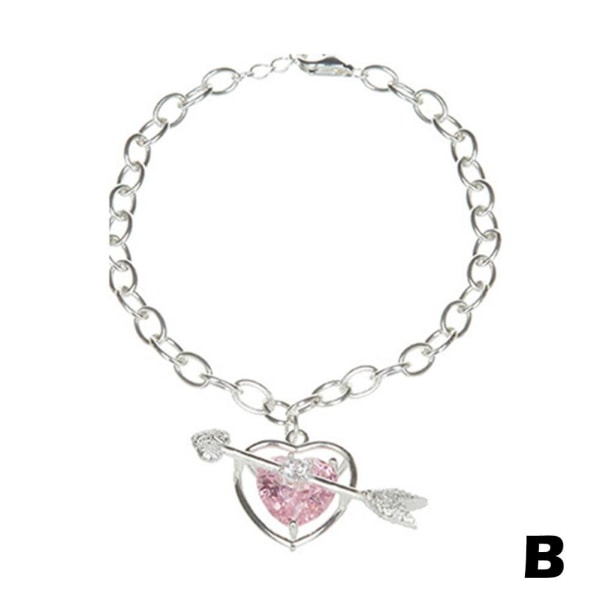 Legering rosa hjärta pil hänge armband halsband Bracelet One size