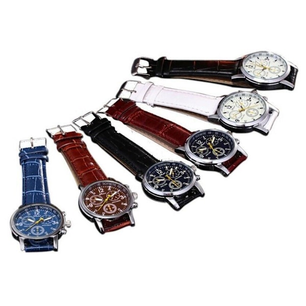 Herr Läder Militär Casual Analog Quartz Armbandsur Ny N6H4 white One-size