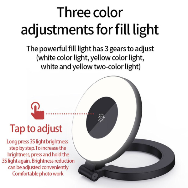 Mini LED Justerbar Fill Light Lämplig för Apple Photography Br black 1pcs