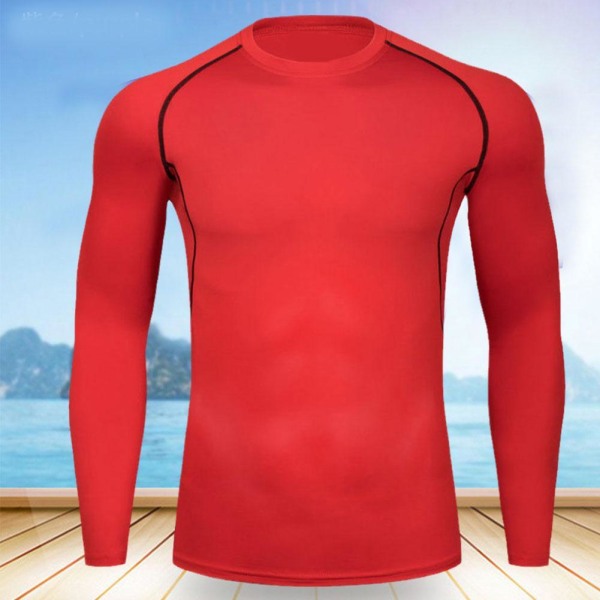 Compression Running T-shirt Fitness Tight Långärmad Sport Tshi red S