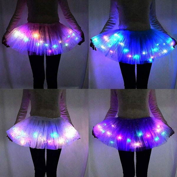 LED Ljus Upp Tutu Kjole Danskjol Neon Färgglad Lysande Party Dans Festival Cosplay Kostym rose red one size