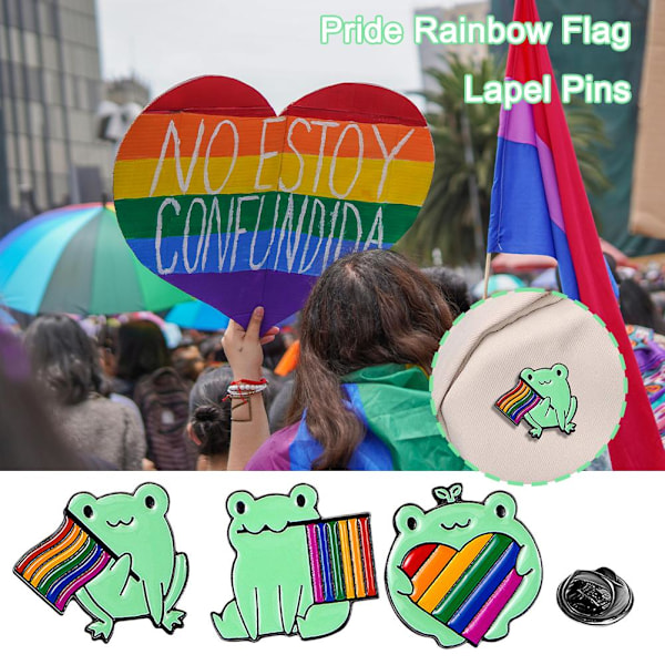 LGBT Pride Regnbågsflagga Groda Design Liten Emalj Lapel Nål style1 onesize