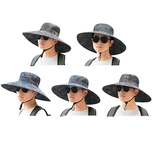 Fiskehatt för män med stor brätte, sommarsolskydd vikbar kamouflage F9 Khaki 1pcs