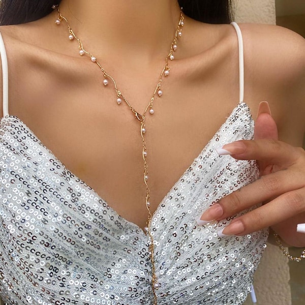 Klassisk Y-formad halsband för kvinnor Långt glashalsband Min K 1pcs