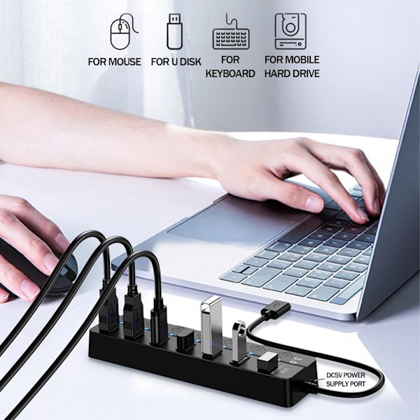 Hub Splitter Extender 7-port Usb3.0 Adapter Höghastighets Splitter Notebook En-till-fyra Extender 3 R1u2
