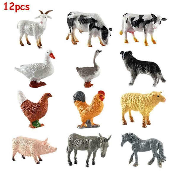 Leksaksfigurer Bondgårdsdjur Realistiska Actiondjur i Dekor 12-pack Set Carry N A9Y7