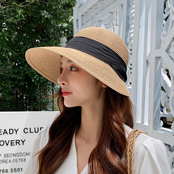 Vikbar Dam Dam Sommar Sol Strand Floppy Derby Hatt Halm Hink Brätte W1Z6 white one-size