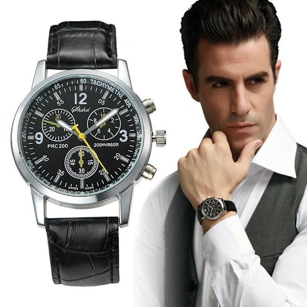 Herr Läder Militär Casual Analog Quartz Armbandsur Ny N6H4 white One-size