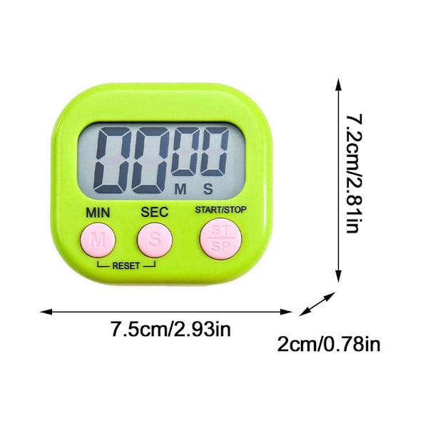 Stor LCD Digital Kökstimer Matlagning Nedräkning Upp Klocka Högt Alarm Magnetisk green 1PCS