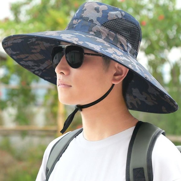 Fiskehatt för män med stor brätte, sommarsolskydd vikbar kamouflage F9 Navy blue 1pcs