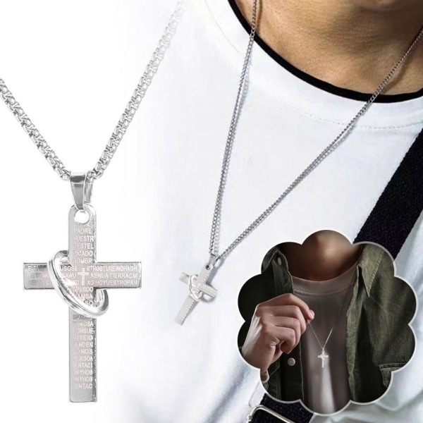 Scripture Cross Titanium Steel Halsband Light Luxury Small Hane Silver One size