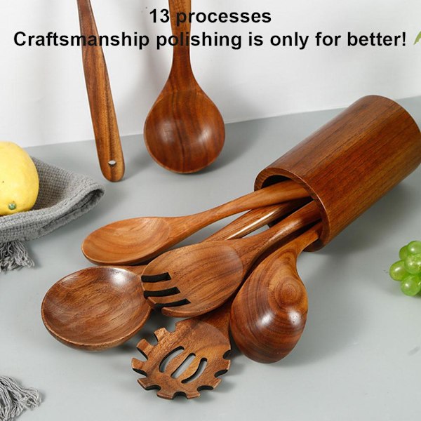 1 st Trä Köksredskapsset, Svart Valnöt Trä Långa Skedar Spatel Handtag Y5Y7 a soup spoon 1pcs