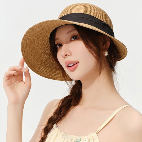 Vikbar Dam Dam Sommar Sol Strand Floppy Derby Hatt Halm Hink Brätte W1Z6 white one-size
