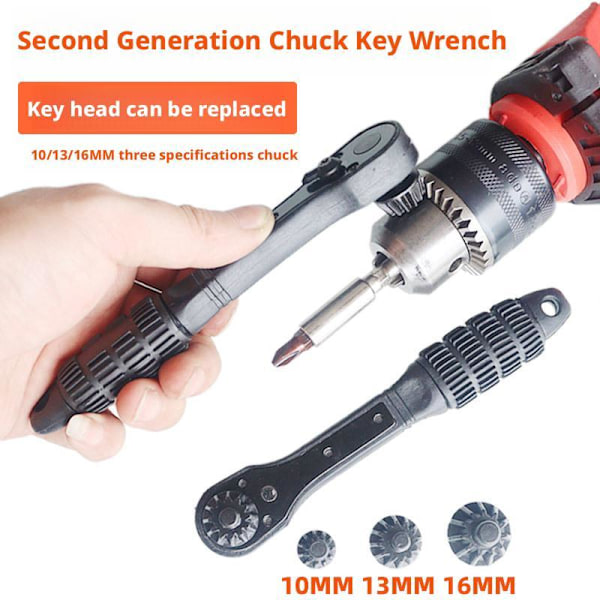 Borrfutter-nyckelsats, 2-i-1 Svart Snabb Spärrborrfutter-nyckel Wrench * 1pcs * 3 * gear 1set