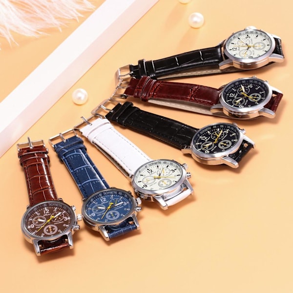 Herr Läder Militär Casual Analog Quartz Armbandsur Ny N6H4 white One-size