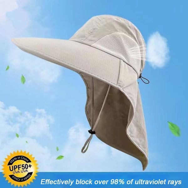 Solhatt för män och kvinnor med nackskydd UPF 50+ UV-skyddande vandrings- och fiskehattar ＋ Khaki onesize