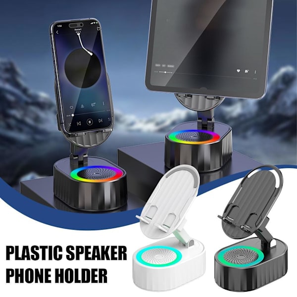 3-i-1 Telefonhållare Induktiv Bluetooth-högtalare Hållare 360° Roterande Vikbar K7R6 White 1set
