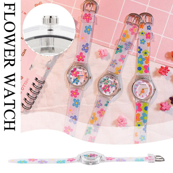 Dam Sommar Transparenta Blomma Klockor Färgglada Casual Klocka Digital Rund S1L6 A One size