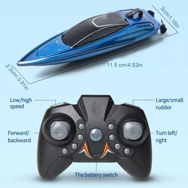 Mini RC-Båtar Höghastighetsracerbåt Dubbla Motorer 2.4G Fartygsfjärrkontroll J0F9 Blue 1pcs