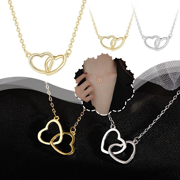 Hjärtformad dubbelhalsband, enkelt kärlekshalsband, present till kvinnlig nyckelben Gold One size