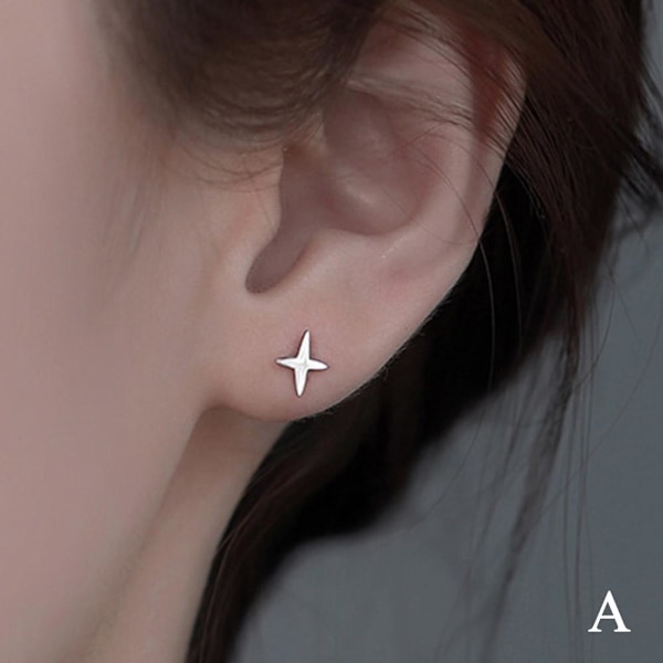 Fashion Cross Star Zircon Stud Earrings Four-Pointed Star Person Silver One size