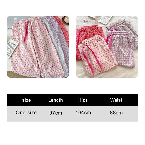 Pyjamas med kärleksmönster, dam, vår och höst 2024, nya avslappnade långbyxor för kvinnor K4D5 Pink One size