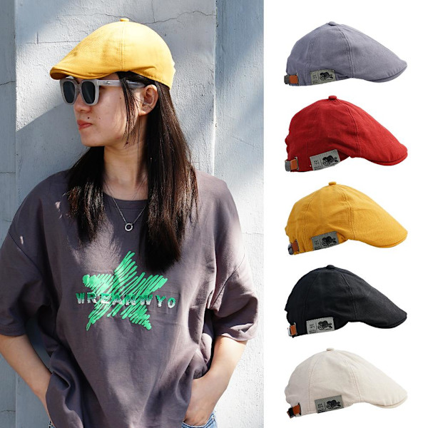 Retro Herr Bomull Ivy Platt Kep Newsboy Justerbar Barett Cabbie Ga yellow one-size