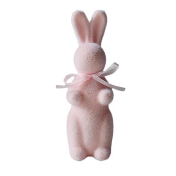 Påskhare Dekorationer, Flockad Kaninfigur med Fluga, Sammetskanin Staty Vår Trädgård Bordsskiva Skulptur Dekoration för Påsk Pink One size
