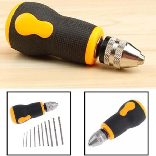 Bärbar Mikro Mini Liten Handborr + 10st Borrverktyg 08-30mm, Bits Set❈