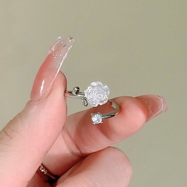 Mode Ros Blomma Ringar För Kvinnor Koreansk Öppning Justerbar Nytt Finger E2F3 B One size