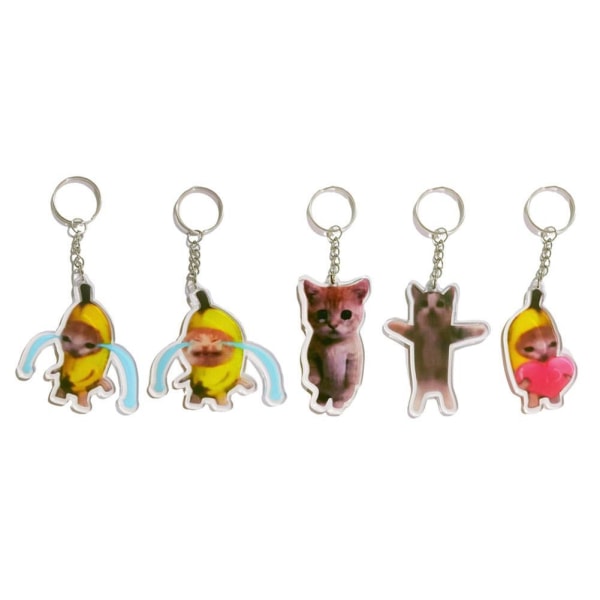 Hjärta katt Gulligt Hot Banan Cat Expression Keychain D One size