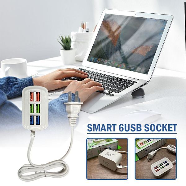 Universal USB-laddare för smartphone, 6 USB-portar, multi-port, laddningsstation