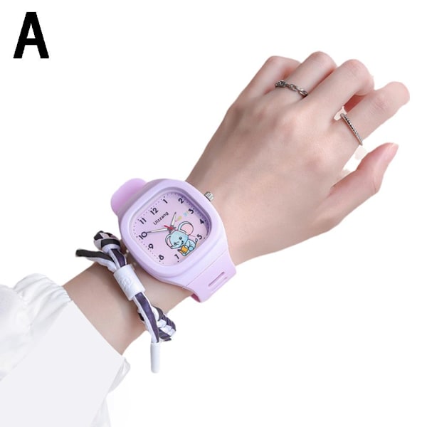 Söt Elefant Fyrkantig Klocka Silikonarmband Barnklocka Unisex Hot G6 Black One size