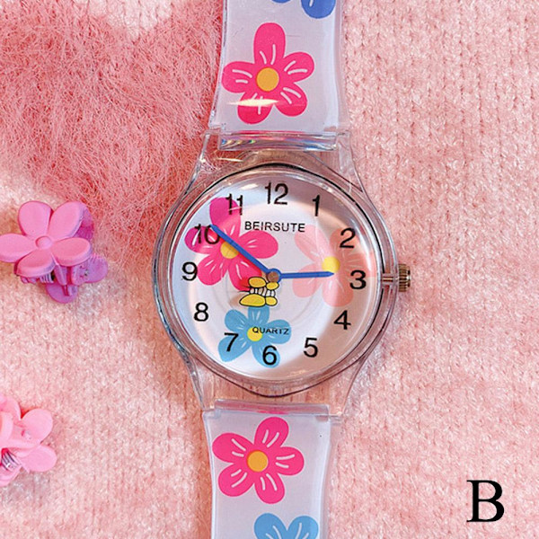 Dam Sommar Transparenta Blomma Klockor Färgglada Casual Klocka Digital Rund S1L6 A One size