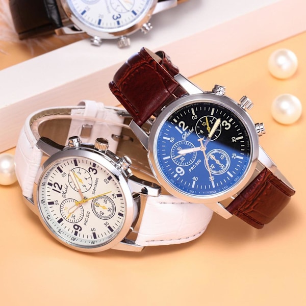 Herr Läder Militär Casual Analog Quartz Armbandsur Ny N6H4 brown One-size