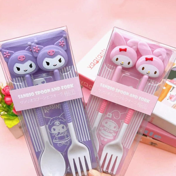 Japansk Tecknad Flickig Färg Porslin Set Sött Barn Soppset Sked Portabel Student Gaffel J5T7 pink rabbit 1set