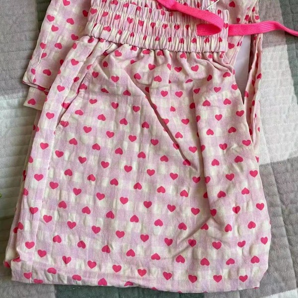 Pyjamas med kärleksmönster, dam, vår och höst 2024, nya avslappnade långbyxor för kvinnor K4D5 Pink One size