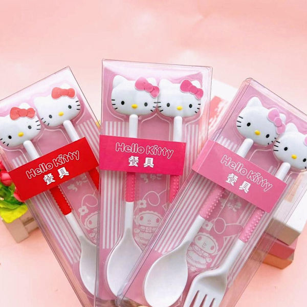 Japansk Tecknad Flickig Färg Porslin Set Sött Barn Soppset Sked Portabel Student Gaffel J5T7 red cat 1set