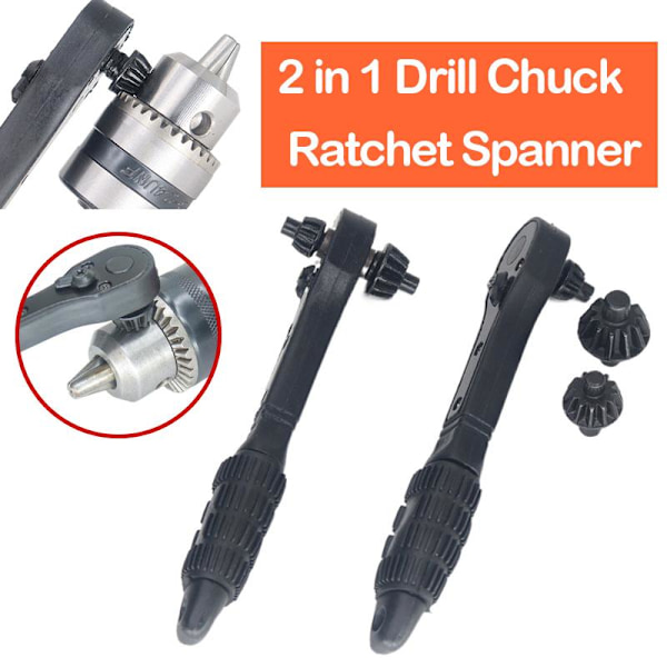 Borrfutter-nyckelsats, 2-i-1 Svart Snabb Spärrborrfutter-nyckel Wrench * 1pcs * 3 * gear 1set