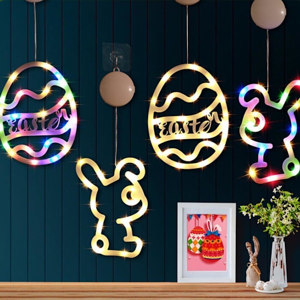 1 st Påsk Fönsterlampor Hängande Kanin Inomhus LED Sugpropp Hängande Lampa X3O3 egg Colorful light