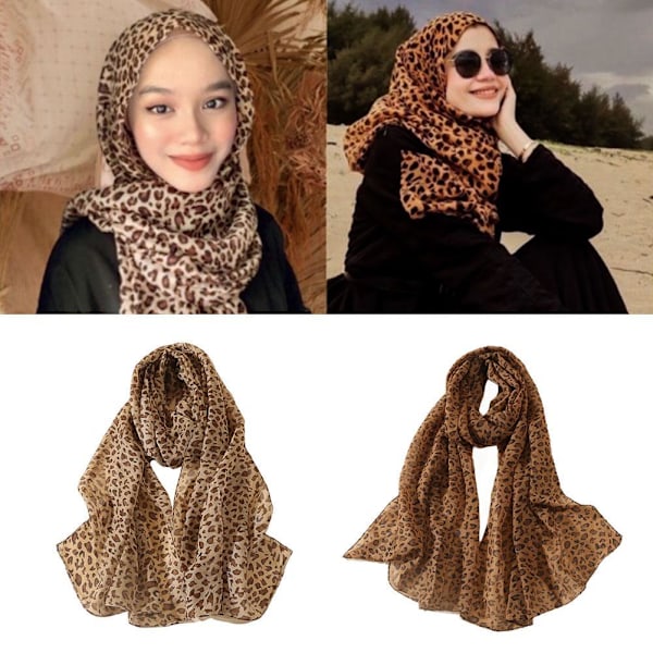 Tryckt Voile Leopard Sjal Lång Bred Chiffong Scarves Hijab Muslim Kvinnor Mode R7I1 khaki 50*160cm