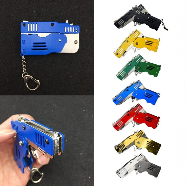 7 färger gummibandspistol Mini metall vikning 6-Shot med nyckel NYHET Multicolor 100PCS