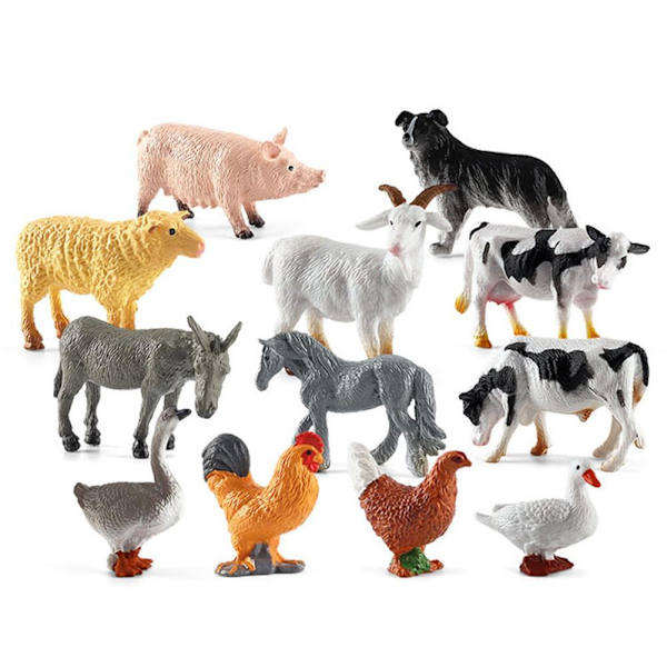 Leksaksfigurer Bondgårdsdjur Realistiska Actiondjur i Dekor 12-pack Set Carry N A9Y7