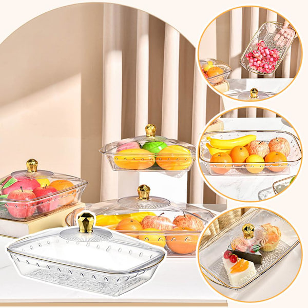 Transparent Fruktskål Med Lock Tårtfat Partybricka Snacks Serveringshållare Displayställ Q9c1 transparentB M