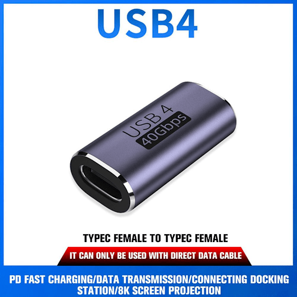 100W 40Gbps USB-C till USB-C-adapter Typ C Snabbladdningskonverter Female to Female one-size