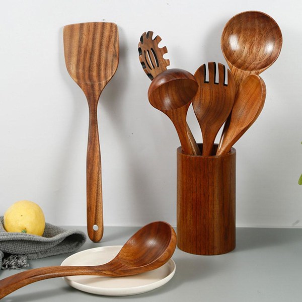 1 st Trä Köksredskapsset, Svart Valnöt Trä Långa Skedar Spatel Handtag Y5Y7 a soup spoon 1pcs