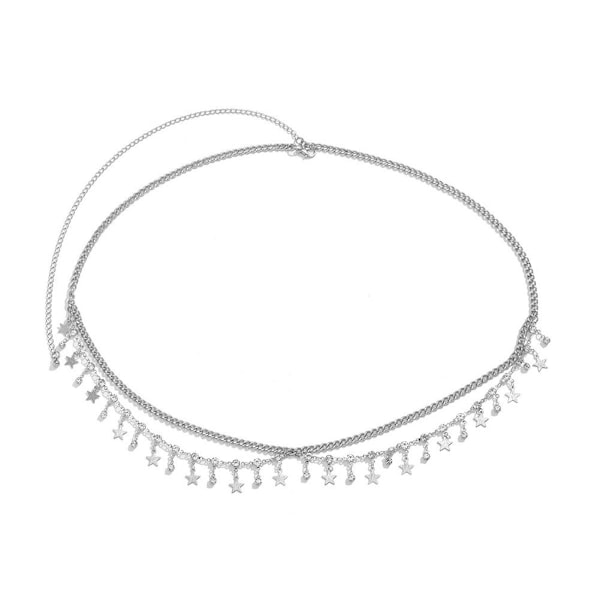 Tofs Dubbellagers Midjekedja Mångsidiga Mode Midjekedjetillbehör Silvery 1pcs